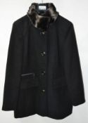 1 x Steilmann Womens Wool Blend Winter In Black, With A Detachable Faux Fur Collar Trim - UK Size 12