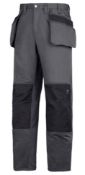 1 x Pair Of SNICKERS 3213 Craftsmen Holster Pocket Trousers In Rip-Stop Fabric - Colour: Grey/