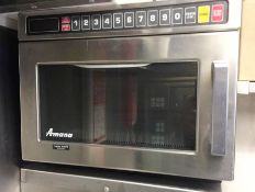 1 x AMANA Commercial 1400 Watt Microwave Oven - Stainless Steel - Dimensions: W42 x D50 x H34cm -