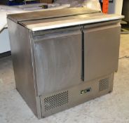 1 x Double Door Commercial Stainless Steel Food Prep Chiller - 900x700x860mm - Ref: HA104 -