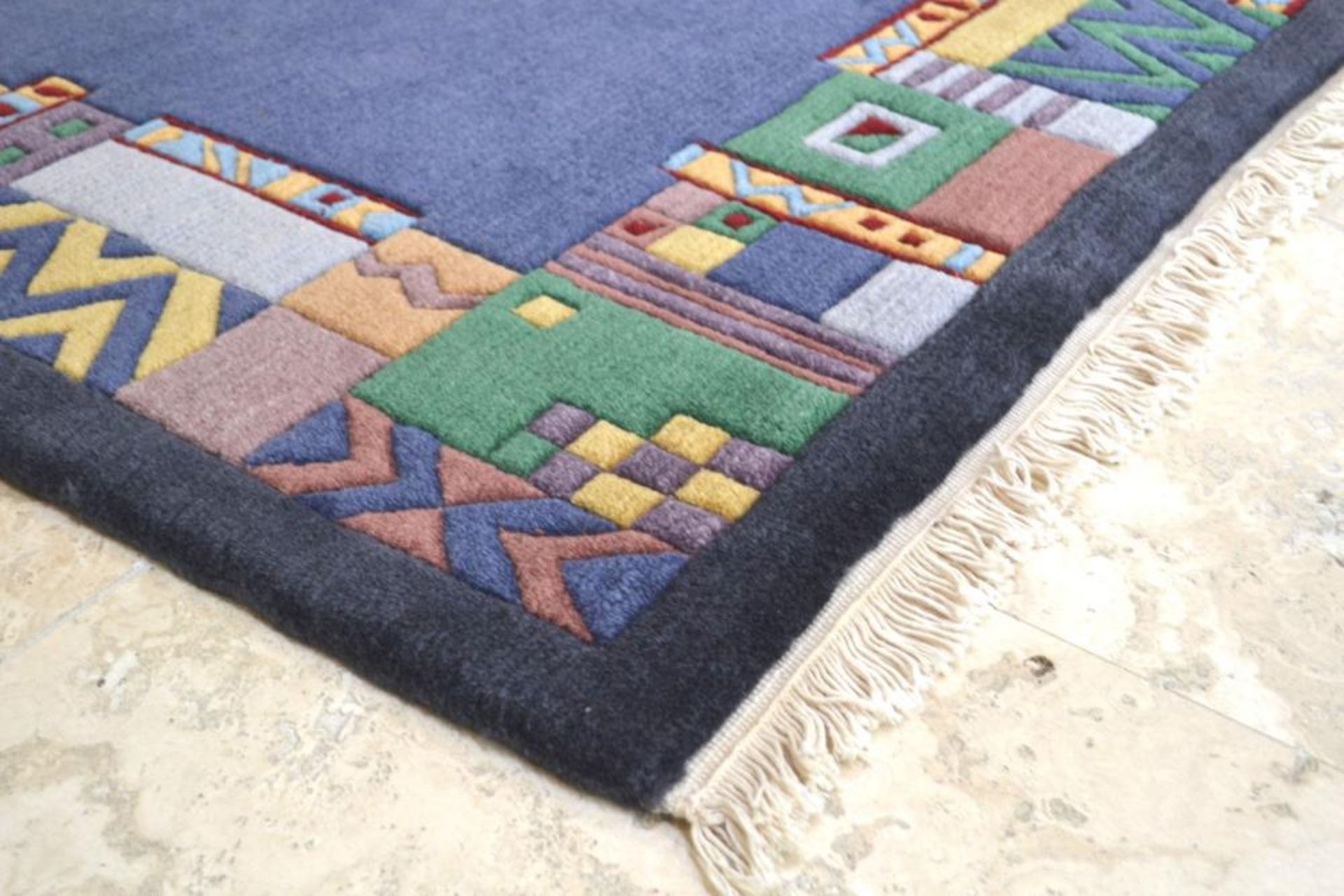 1 x Brink & Campman Blue/Multi-Colour Kodari Hand Knotted Carpet - Handmade in Nepal - 100% Wool - D - Image 15 of 16
