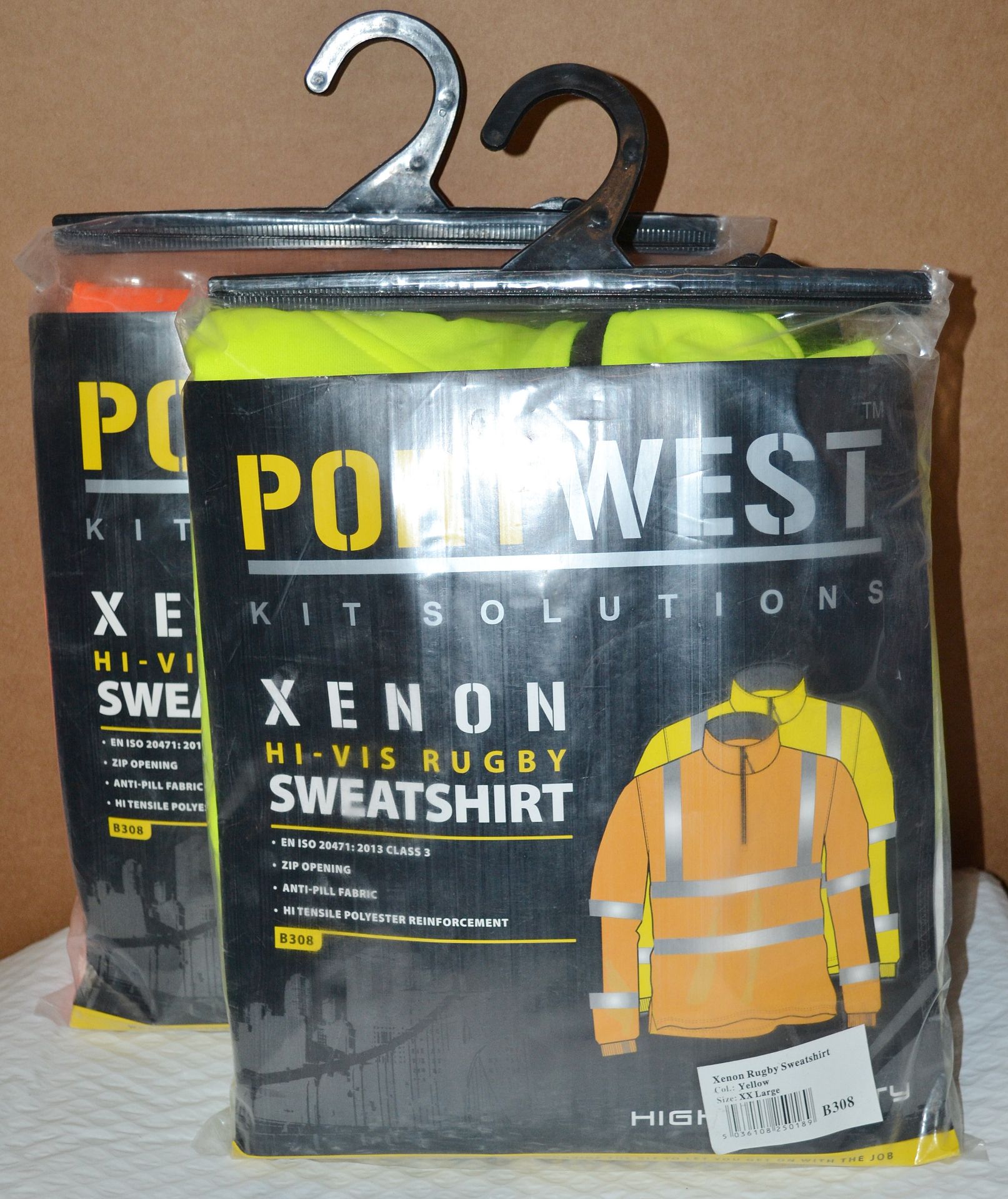 2 x Portwest Xenon Rugby Shirt Sweatshirt Workwear Hi Vis Visibility (B308) - Colour: Yellow / - Image 2 of 2