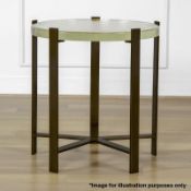 1 x KELLY WEARSTLER Pickfair End Table - Features A Burnished Brass Base with Cast Glass Top - Dimen