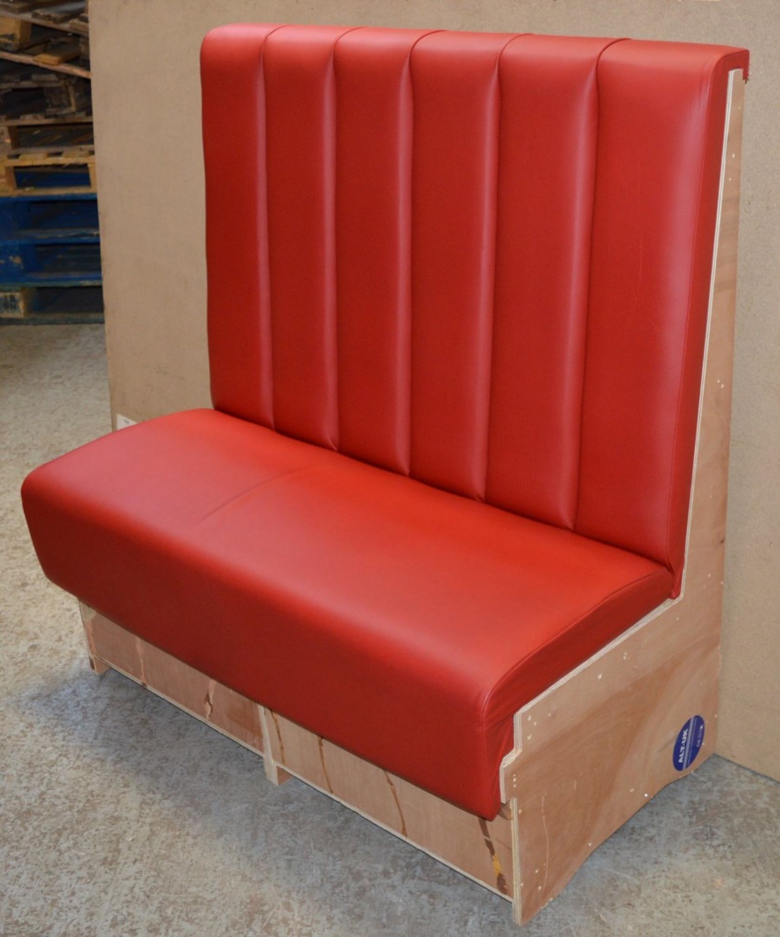 1 x High Back Single Seating Bench Upholstered in Red Leather - Sits upto Two People - High - Image 14 of 17