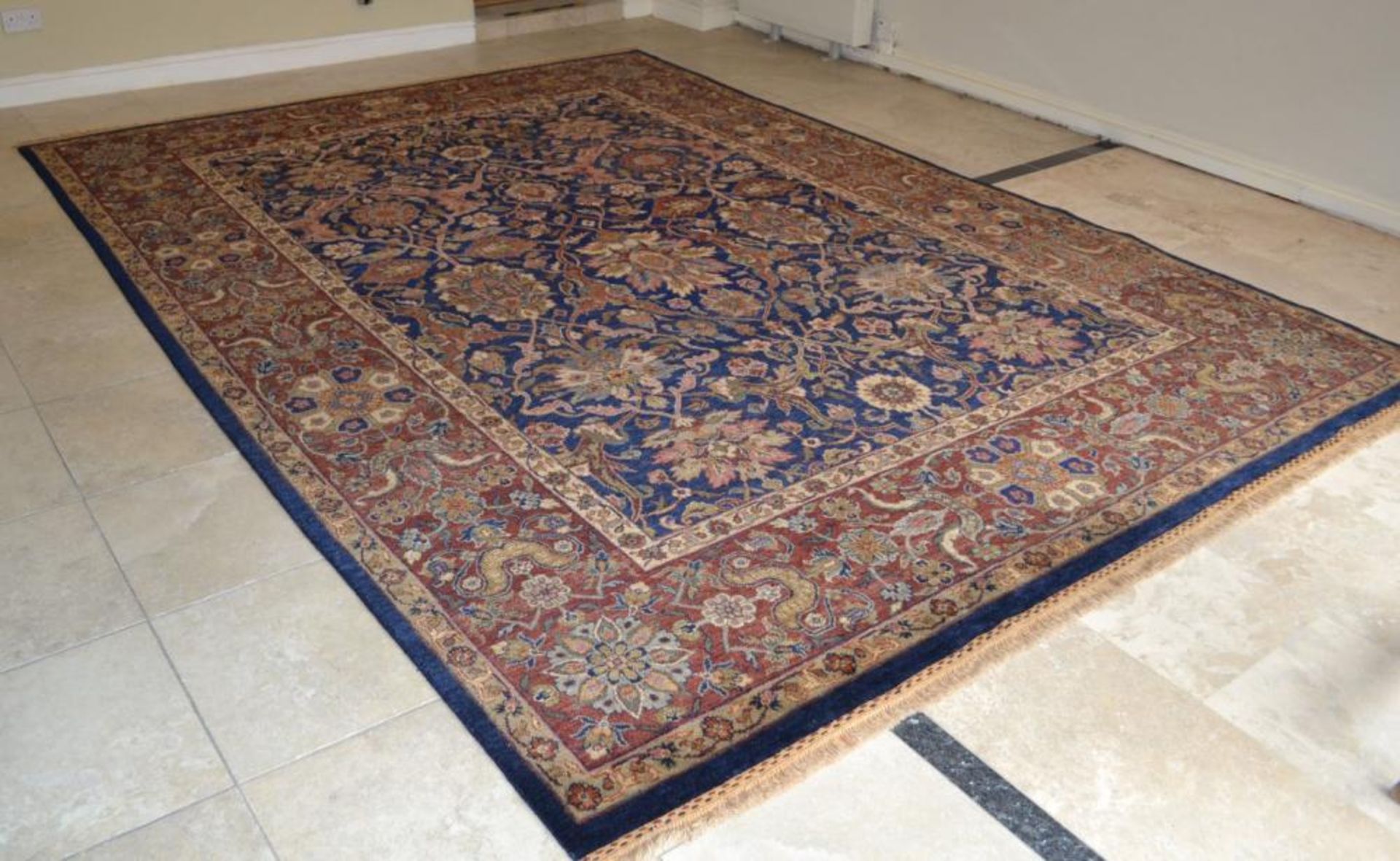 1 x Fine Indian Vegetable Dyed Handmade Carpet in Navy and Rust - All Wool With Cotton Foundation - - Image 10 of 22
