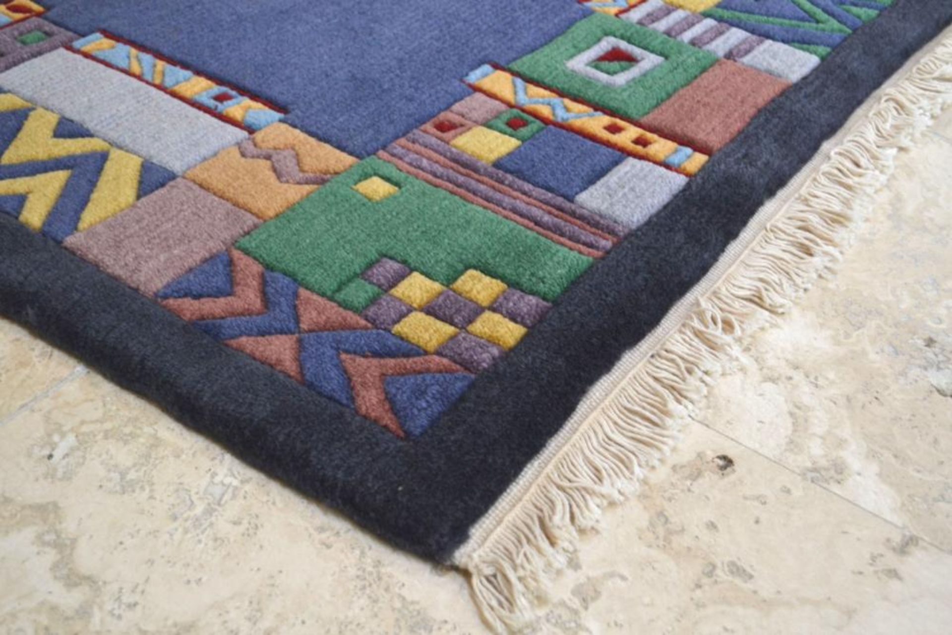 1 x Brink & Campman Blue/Multi-Colour Kodari Hand Knotted Carpet - Handmade in Nepal - 100% Wool - D - Image 6 of 16