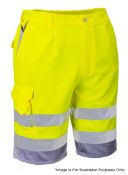 1 x Pair Of Portwest E043 Hi-Vis Poly-cotton Work Shorts - Colour: Yellow - Size: Medium - New/