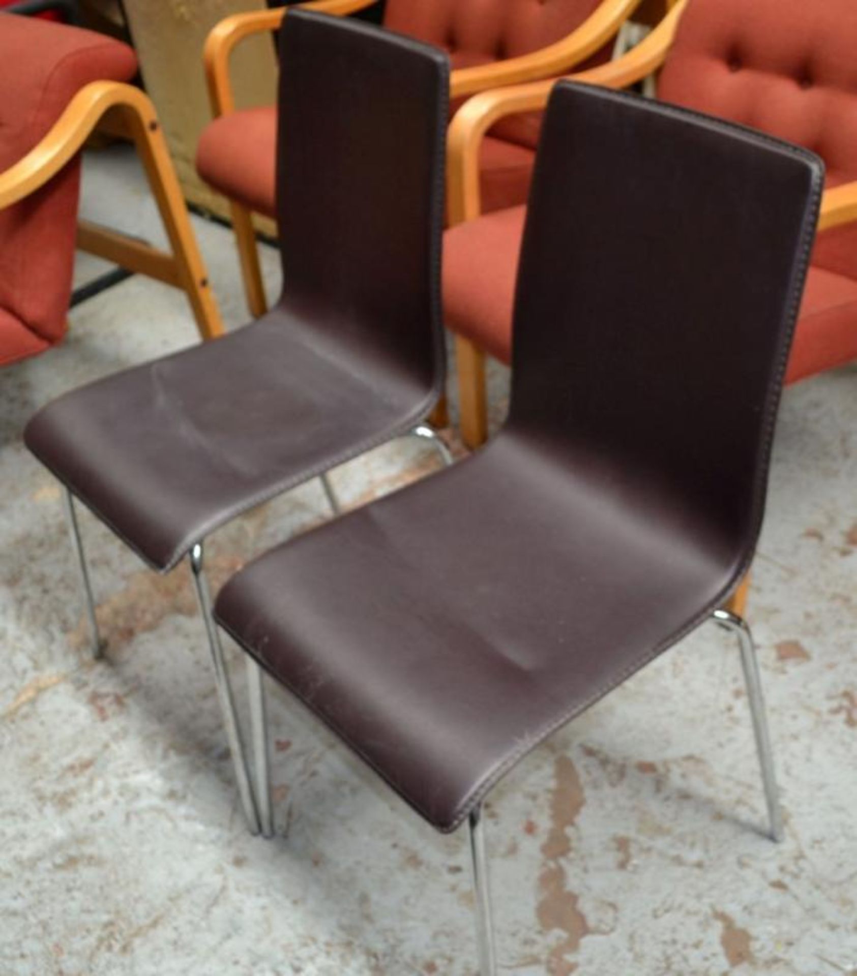 2 x Faux Leather Dining Chairs - Brown with Chrome Legs - H85 x W41 x D44cm - Ref: MWI018 - - Image 6 of 6