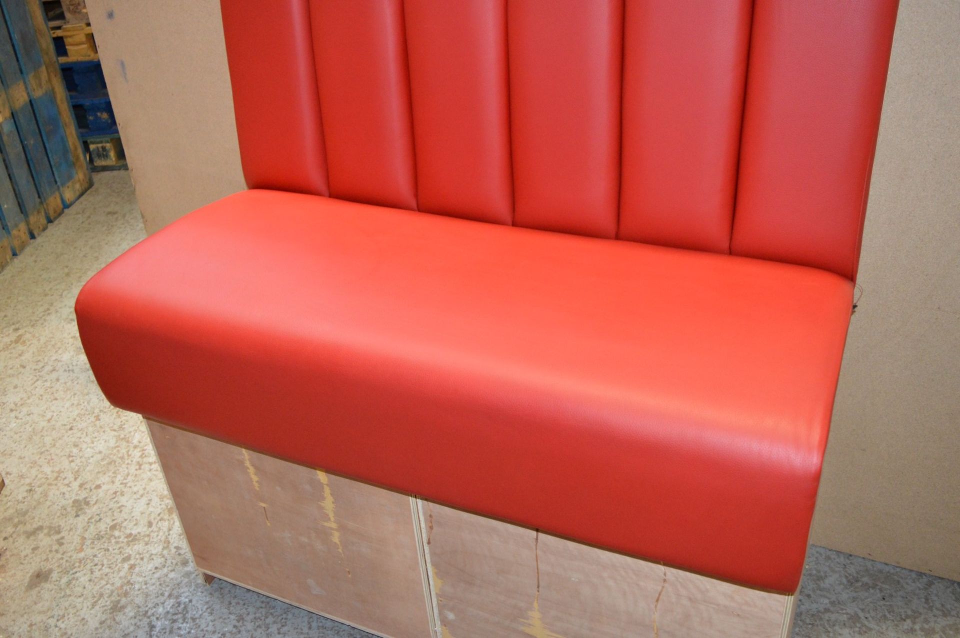 1 x High Seat Single Seating Bench Upholstered in Red Leather - Sits upto Two People - High - Image 10 of 16