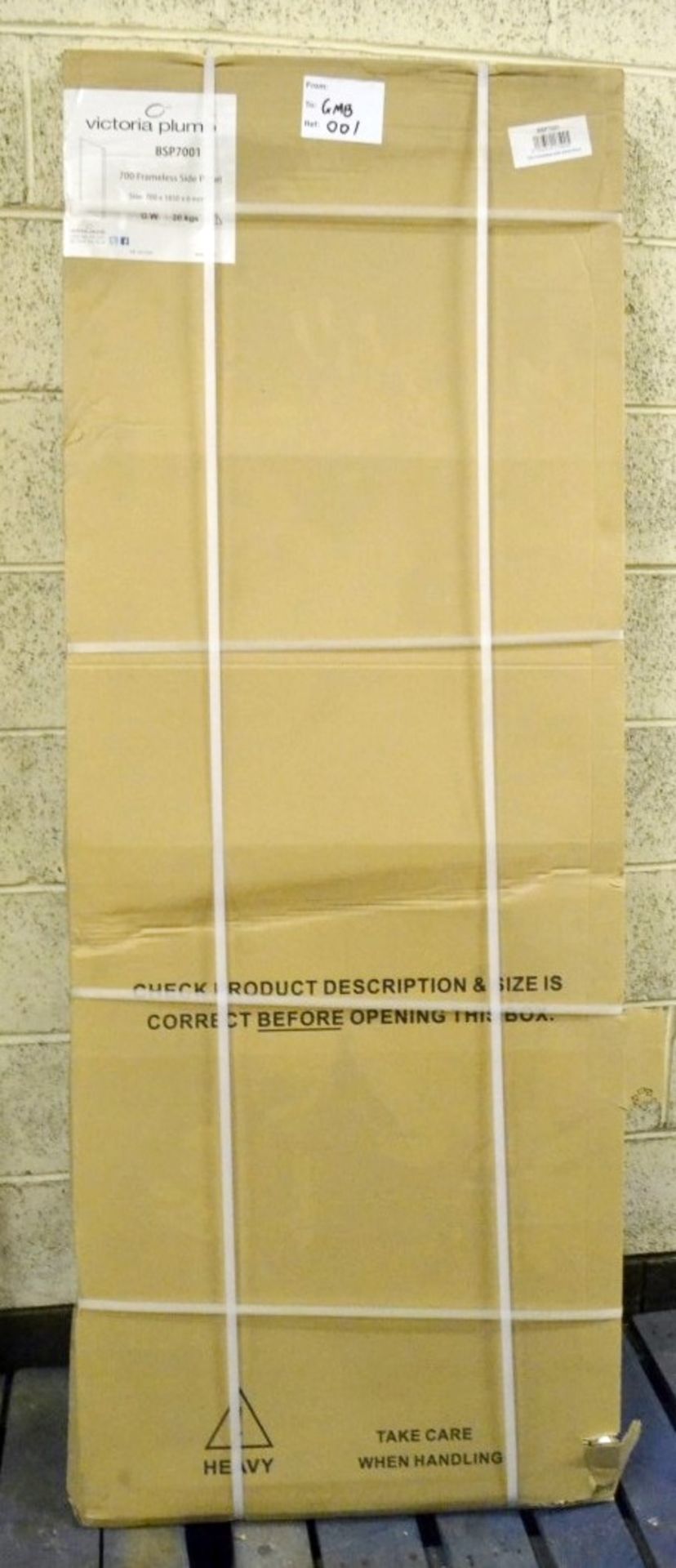 1 x 700mm Frameless Shower Side Panel - BSP7001 - Unused Stock - Dimensons: 700 X 1850 X 8mm -