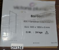 1 x 800 Frameless Shower Side Panel - Ref: DY124/BSP8001 - CL190 - Unused Stock - Location: Bolton B