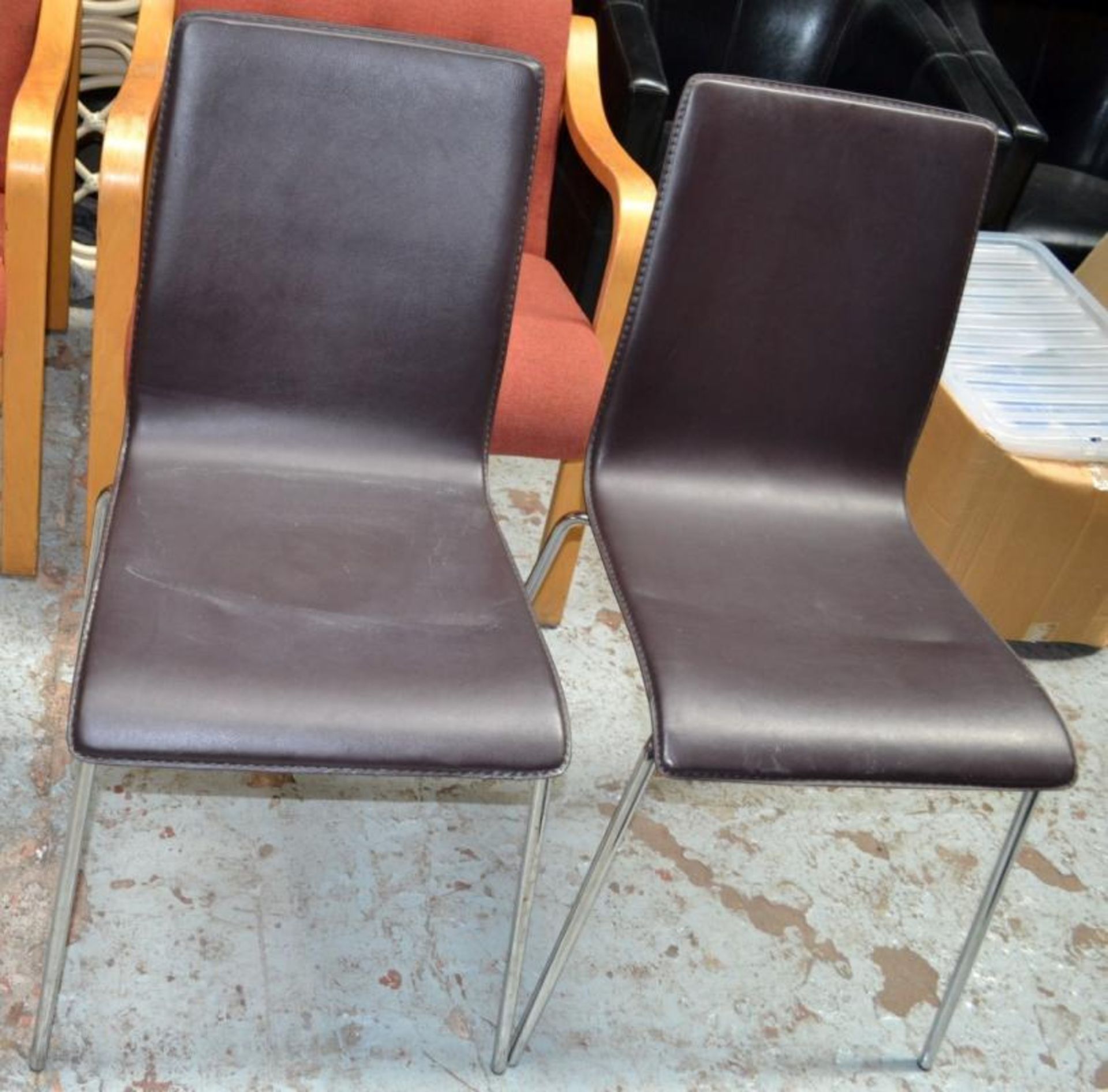 2 x Faux Leather Dining Chairs - Brown with Chrome Legs - H85 x W41 x D44cm - Ref: MWI018 - - Image 4 of 6