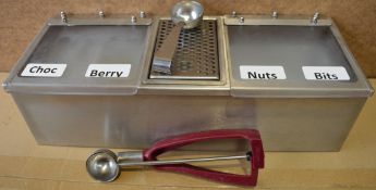 1 x Wall Mounted Dispenser For Ice Cream Toppings - Includes Selection of Small and Large Containers