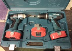 1 x Makita 18v Cordless Drill Set - Includes Impact Drill, Hammer Drill, Spare Battery and Carry