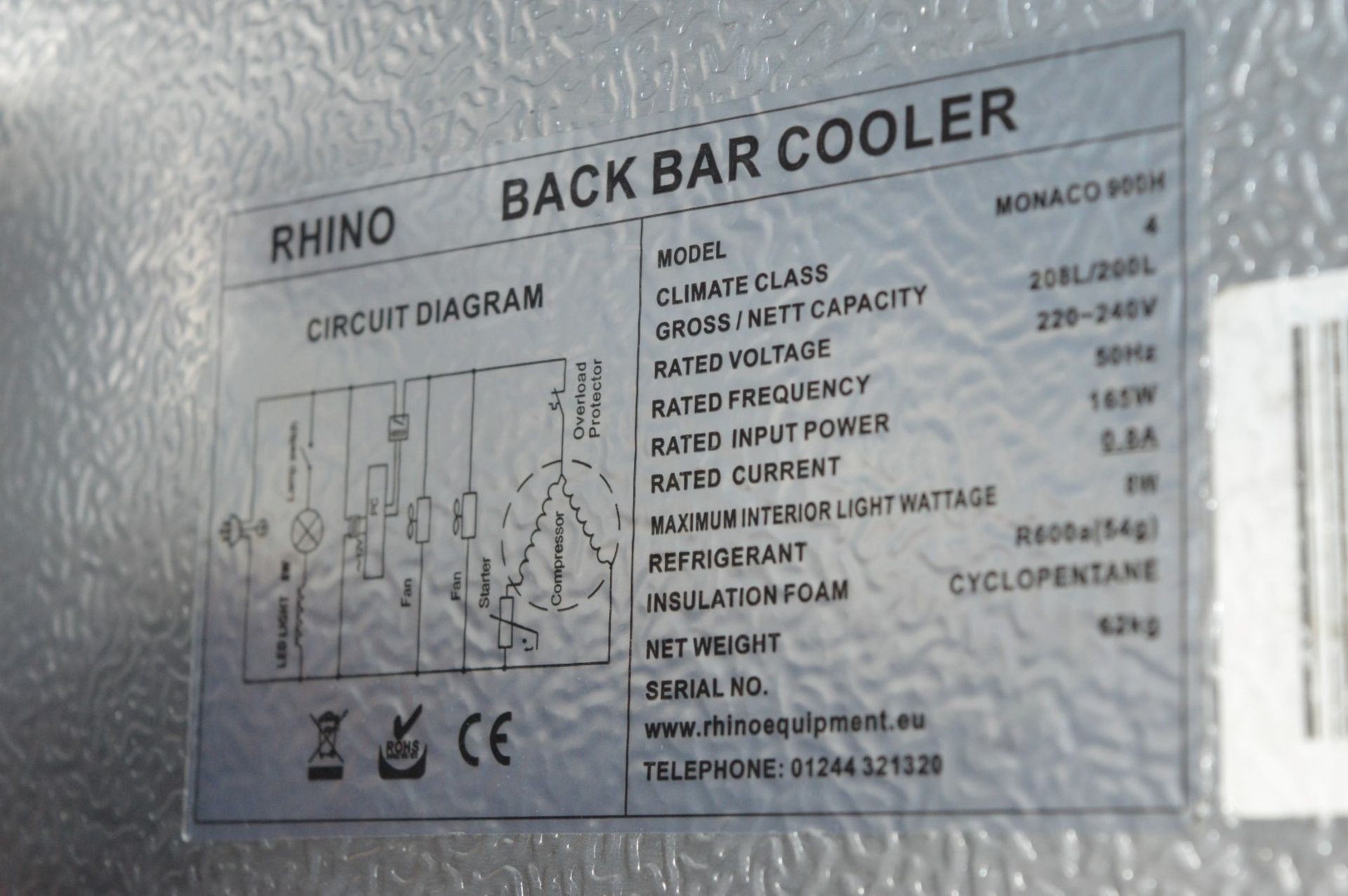1 x Rhino Two Door Back Bar Bottle Cooler - Model Monaco 900H - CL180 - Dimensions H90 x W90 x - Image 3 of 4