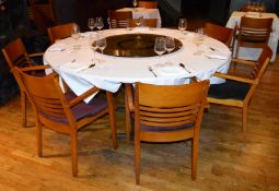 1 x Large Seven Seater Restaurant Dining Table With Lazy Susan and Seven Chairs - Commercial