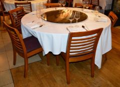 1 x Large Six Seater Restaurant Dining Table With Lazy Susan and Six Chairs - Commercial