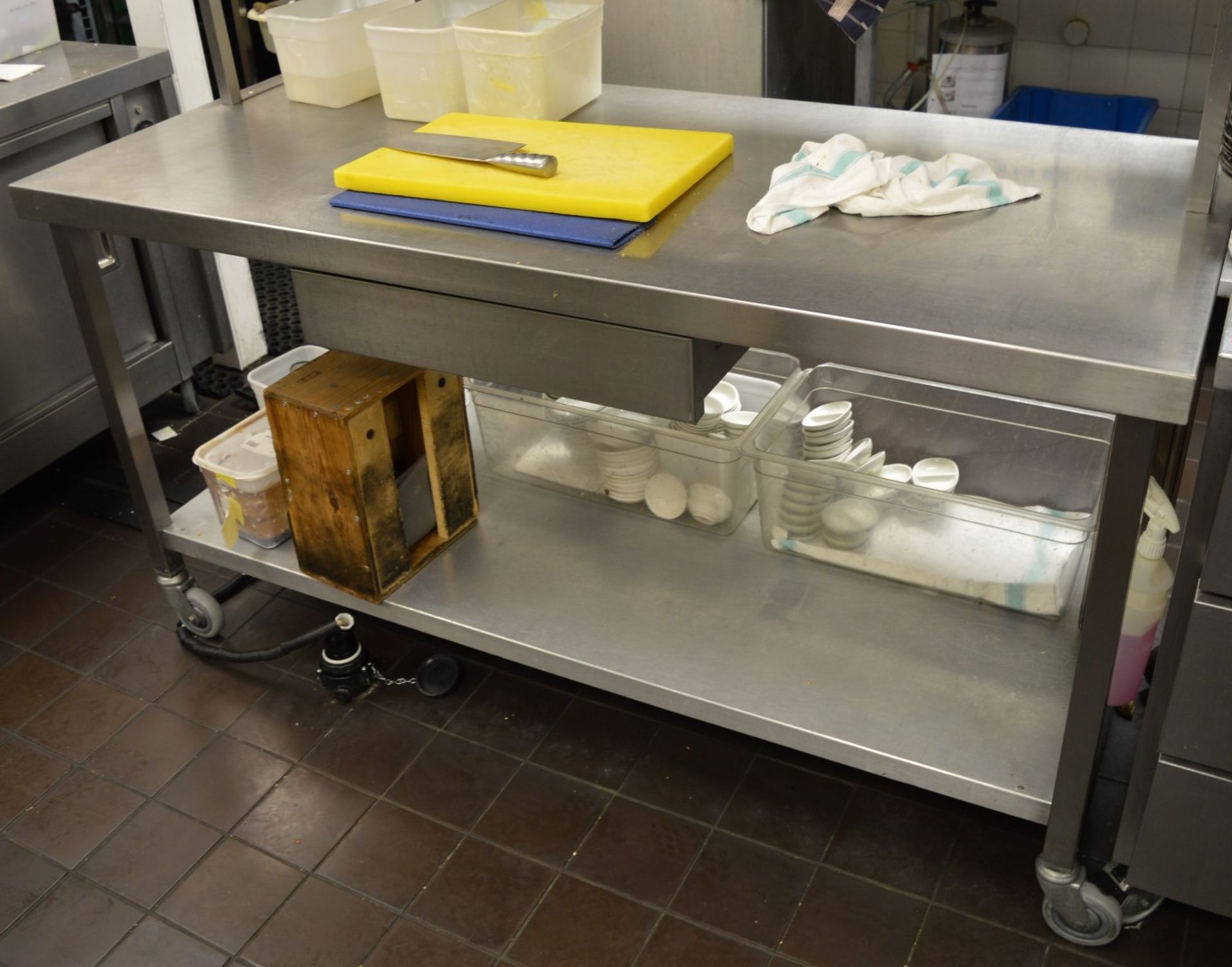 1 x Stainless Steel Prep Counter With Undershelf, Castors, Single Drawer and Two Tier Gantry With - Image 2 of 8