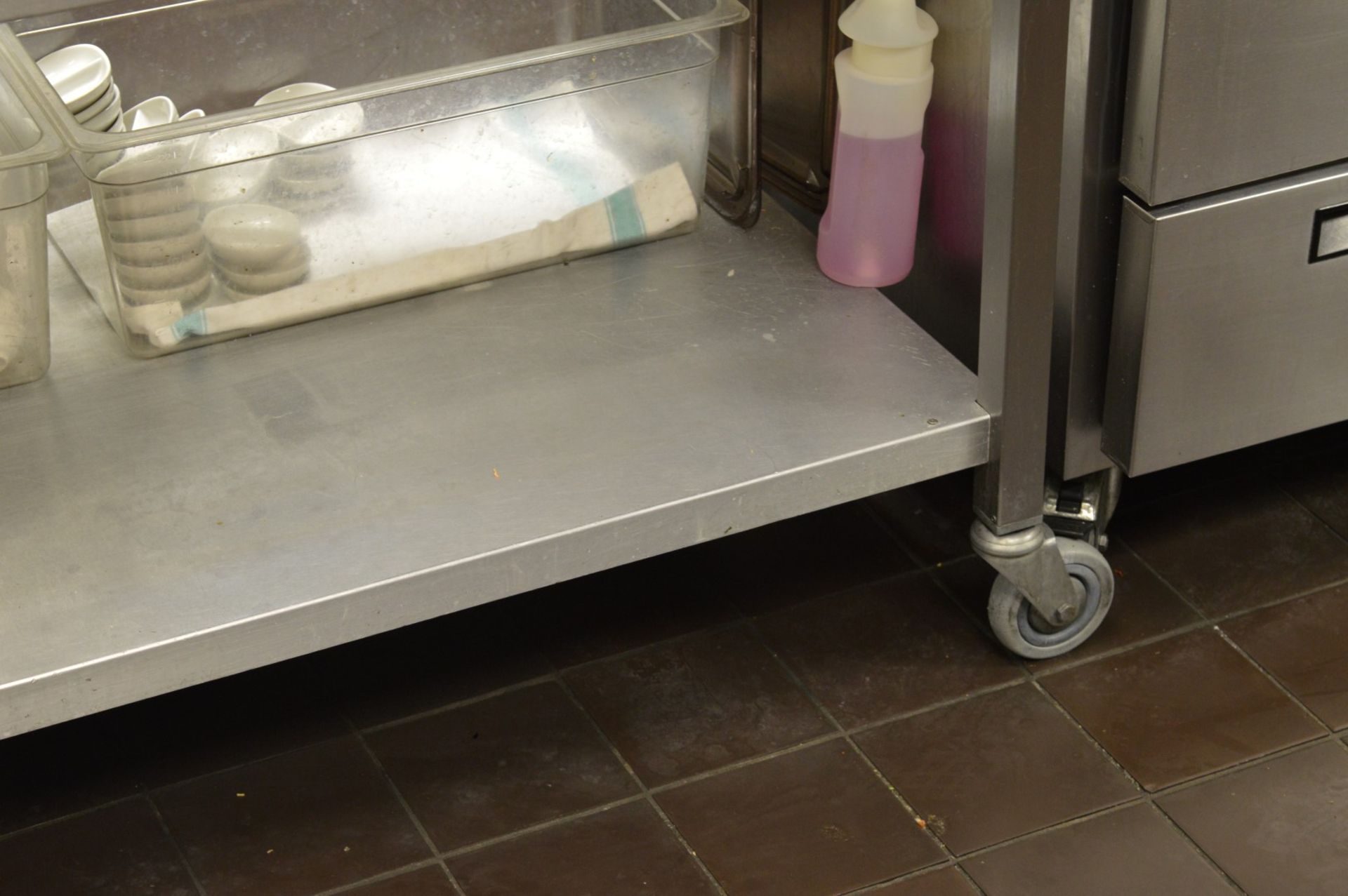 1 x Stainless Steel Prep Counter With Undershelf, Castors, Single Drawer and Two Tier Gantry With - Image 3 of 8