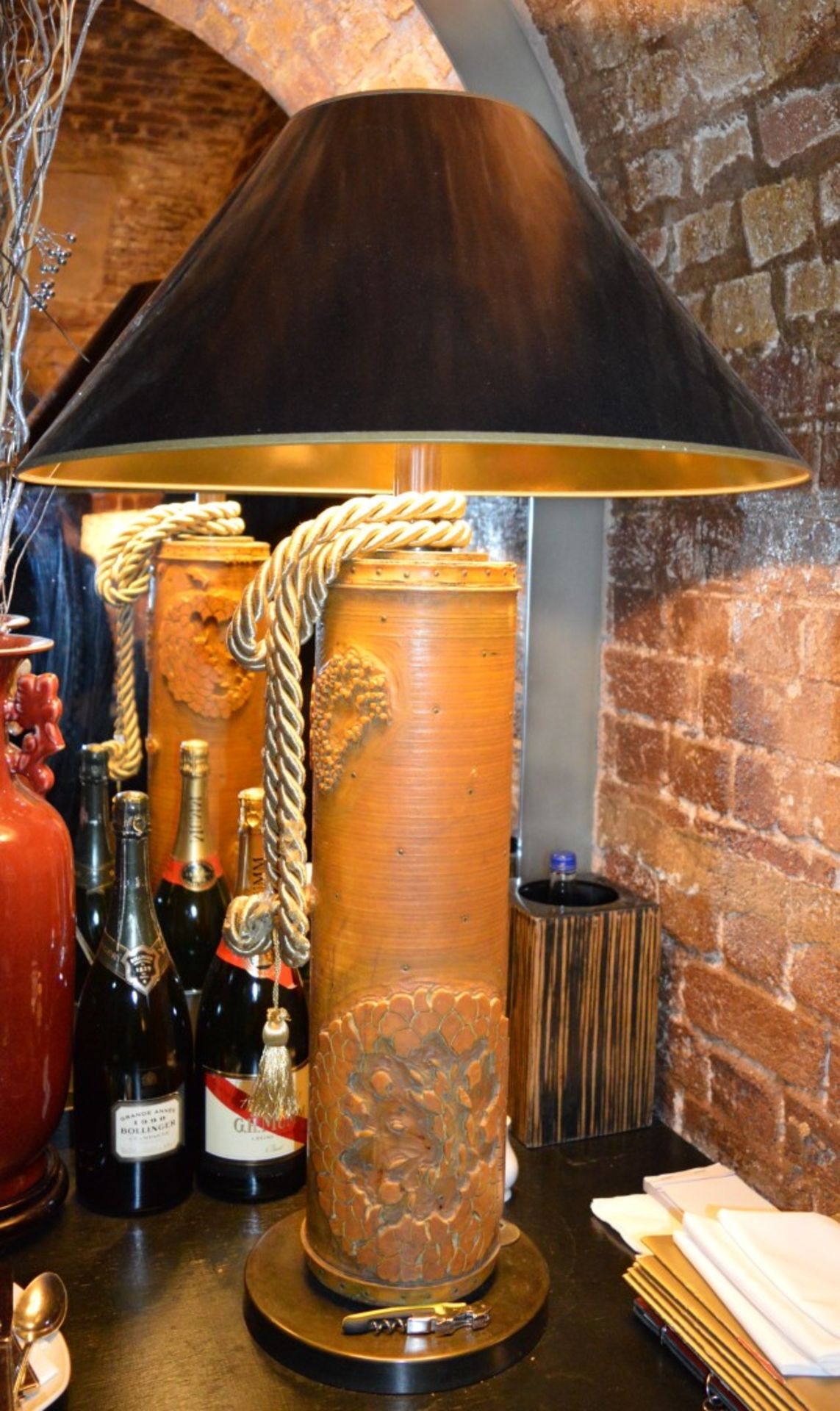 1 x Lamp With Pillar Pedestal and Black & Gold Shade - Approx 90cm Height - CL180 - Ref FRP -