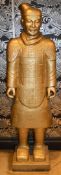 1 x Terracotta Warrior Statue - Wooden Construction Finished in Gold - Stands 6.2ft in Height -