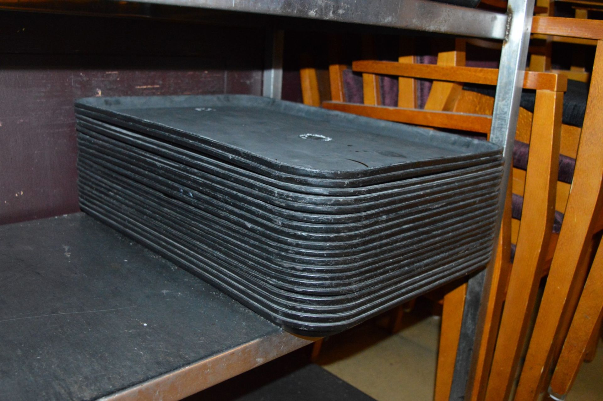 5 x Folding Tray Stands With Approx 20 x Food Trays - CL180 - Ref IC000 - Location: London EC3V