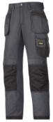 1 x Pair Of SNICKERS 3213 Craftsmen Holster Pocket Trousers In Rip-Stop Fabric - Colour: Grey/