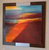 1 x Vibrant Contempory Painting On Canvas With Back Mount - Signed "HW" In The Corner -