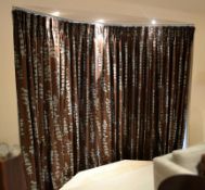 1 x Set Of High quality Lined Curtains With Rail And Voile Blinds - Colour: Dark Brown With A Floral