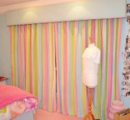 1 x Pair Of Striped Multi-Coloured Curtains - Dimensions: Width: 240 x Drop : 230cm - Ref: 195/PCR03