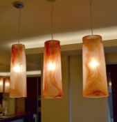 3 x Hand Blown Glass Pendant Lights - Ref: 69/KTN04/A - Dimensions: 83cm Drop - CL257 - Location: