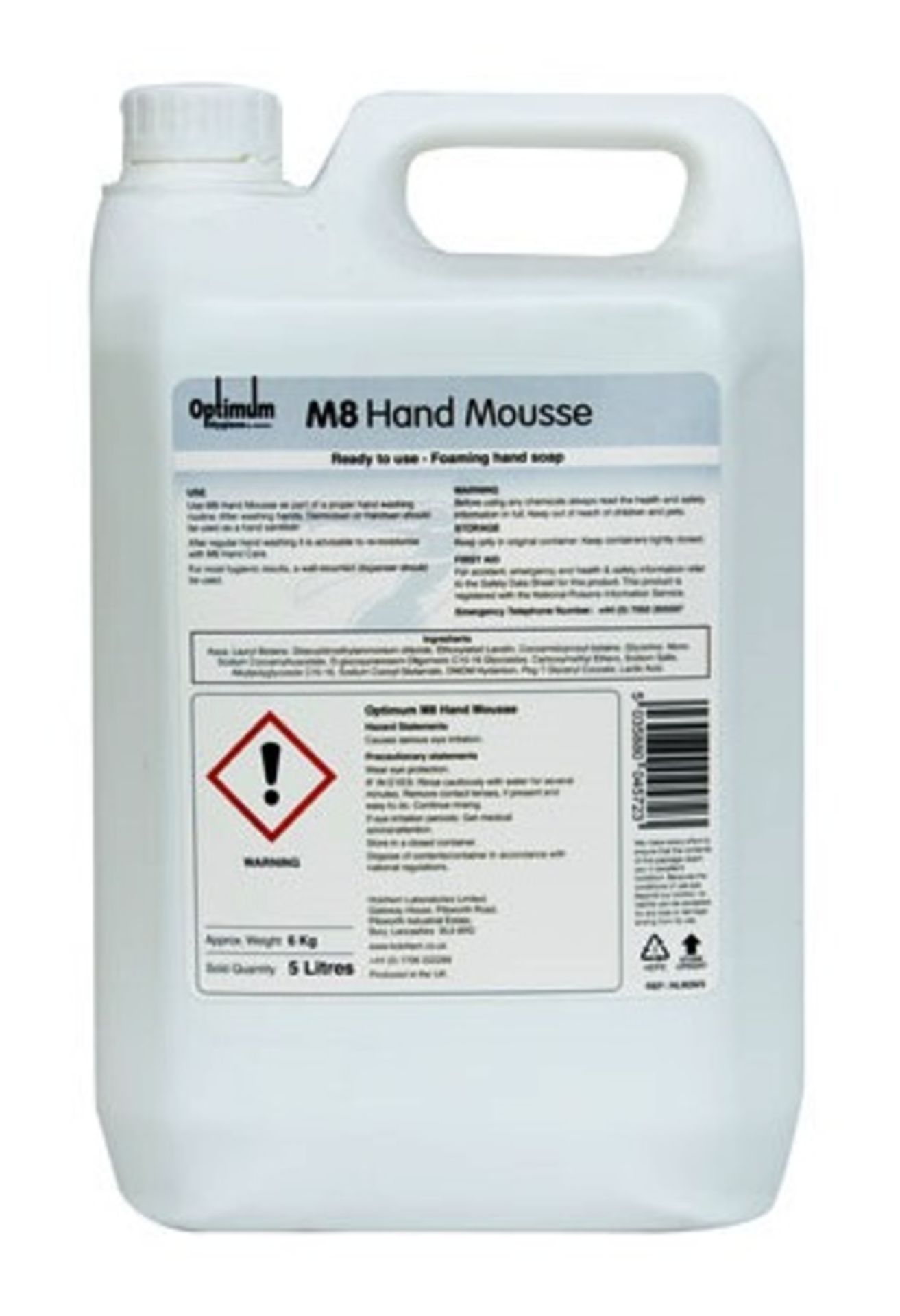 4 x 5 Litre Optimum M8 Hand Mousse - New Boxed Stock - CL282 - Ref MS120 - Location: Altrincham WA14