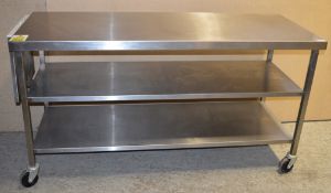 1 x Stainless Steel Prep Bench With Undershelves, Castor Wheels and Knife Block Holder - H87 x