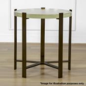 1 x KELLY WEARSTLER Pickfair End Table - Features A Burnished Brass Base with Cast Glass Top -