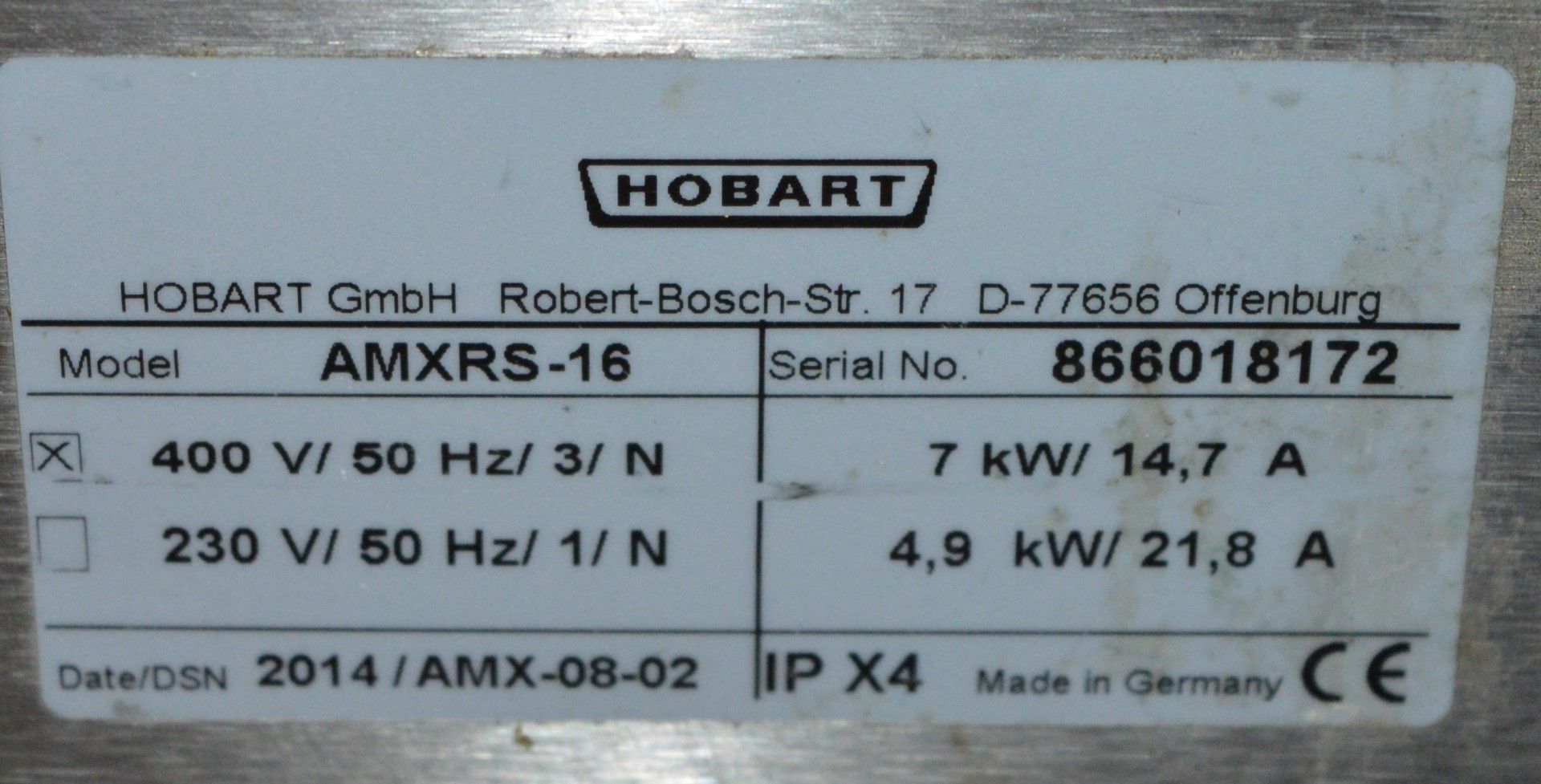 1 x Hobart AMXS-16 Pass Through Dish Washer - Year 2014 - First Installed October 2014 - Stainless - Image 8 of 12