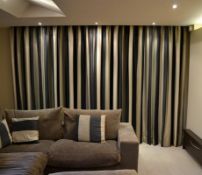 1 x High Quality Lined Heavy Weight Curtains With Pull Cord And Rail - Striped In Charcoal And Cream