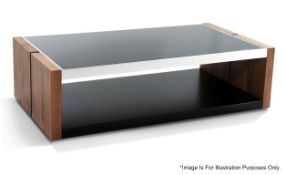1 x Chelsom "Manhattan" Rectangular Walnut Black Glass Topped Coffee Table (GCR4) - Dimensions: