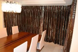 Pair Of High Quality Lined Curtains With Curved Rail And 6 x Voile Blinds - Dimensions: Width 314,