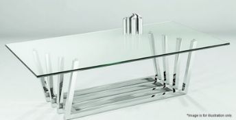1 x Chelsom "Octet" Rectangular Glass / Stainless Steel Coffee Table - Dimensions: W 130 x D 70 x