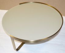 1 x Chelsom "Clara" Round Contemporary Frosted Glass Topped Coffee Table With A Brushed Brass Base -