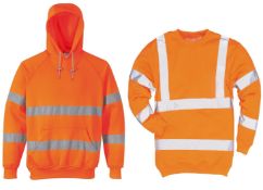 2 x PORTWEST High Visibility Sweatshirts (One Hooded) - Both Medium In Orange - New/Unused Stock -