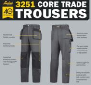 1 x Pair Of SNICKERS 3251 Core Trade Heavy Duty Trousers With Holster Pockets - Colour: Grey/Black -