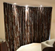 1 x Set Of High Quality Lined Curtains With Rail And Voile Blinds - Colour: Dark Brown With A Floral