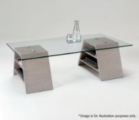 1 x Chelsom "LIBRO" Rectangular Designer Coffee Table With 2-Shelf Display Storage - Colour: Black