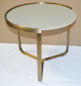 1 x Chelsom "Clara" Round Contemporary Frosted Glass Topped Lamp Table With A Brushed Brass Base -