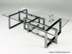 1 x Chelsom "Mondrian" Rectangular - Clear Glass Coffee Table With A Platinum Metal Base -