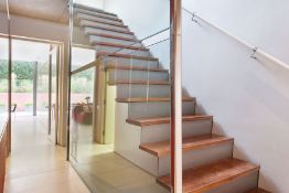 1 x Open Plan Stair Case With Walnut Steps and Windsail Glass Centre - Ref 153 - Spread Over Four