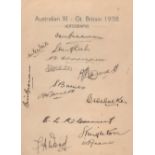 AUSTRALIAN CRICKET: A good official 8vo sheet of printed stationery individually signed by fourteen