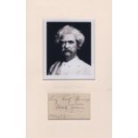 TWAIN MARK: (1835-1910) Pen name of Samuel L. Clemens. American Author & Humorist.