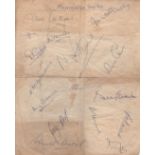 MANCHESTER UNITED: A sheet of plain 4to notepaper individually signed by sixteen members of a